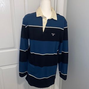 Barbour Men's Lark Stripe Rugby Deep Sea Long Sleeve Large shirt, New w/tags